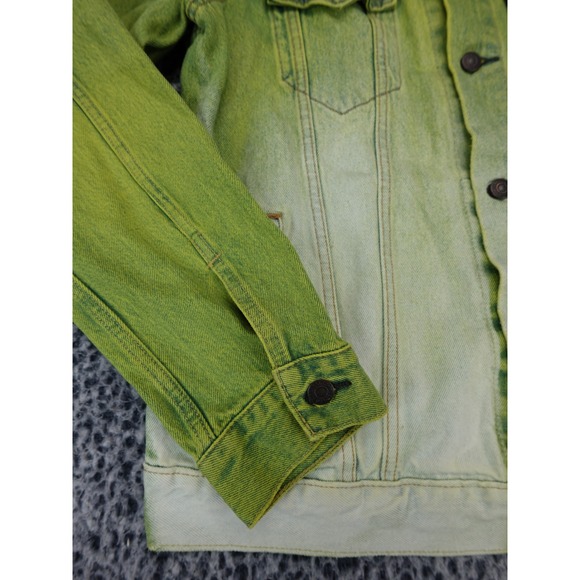 Levi's Type 3 Mens Lime Green Ombre Denim Trucker Jacket Heart Patch Size L - Picture 5 of 11
